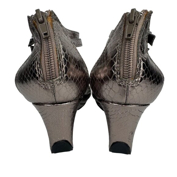 Y2K Kenneth Cole Reaction Bronze Faux Snake Skin Wedge Sequence Sandals Size 7.5 - Picture 3 of 12